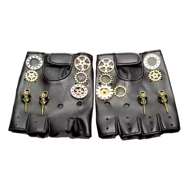 Men Accessories Fashion - Steampunk PU Leather Fingerless Compass Gloves