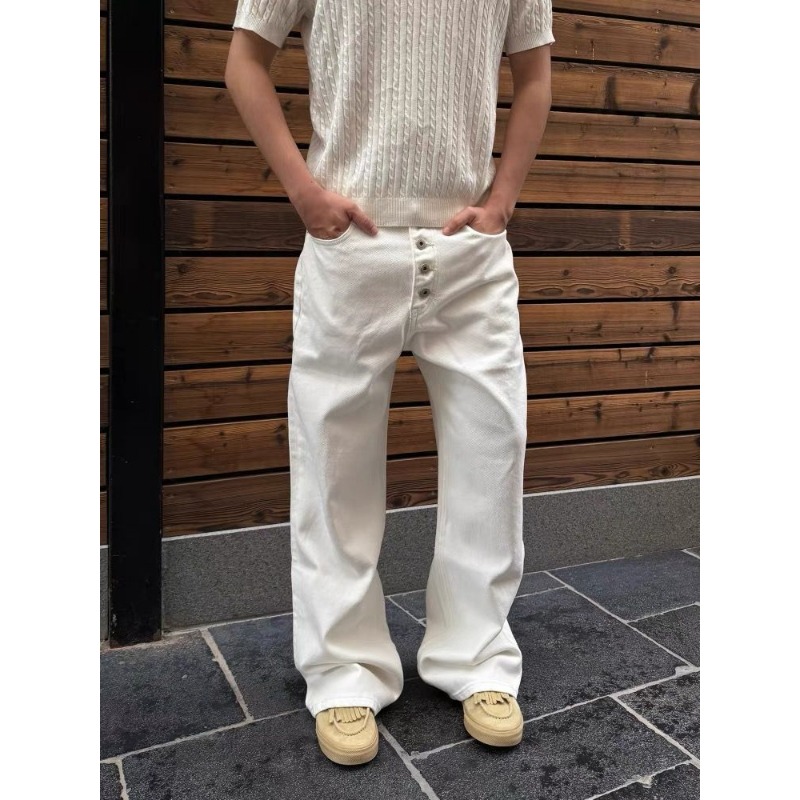 Men'S Accessories For Jeans - Men's White Wide Leg Jeans High-Rise