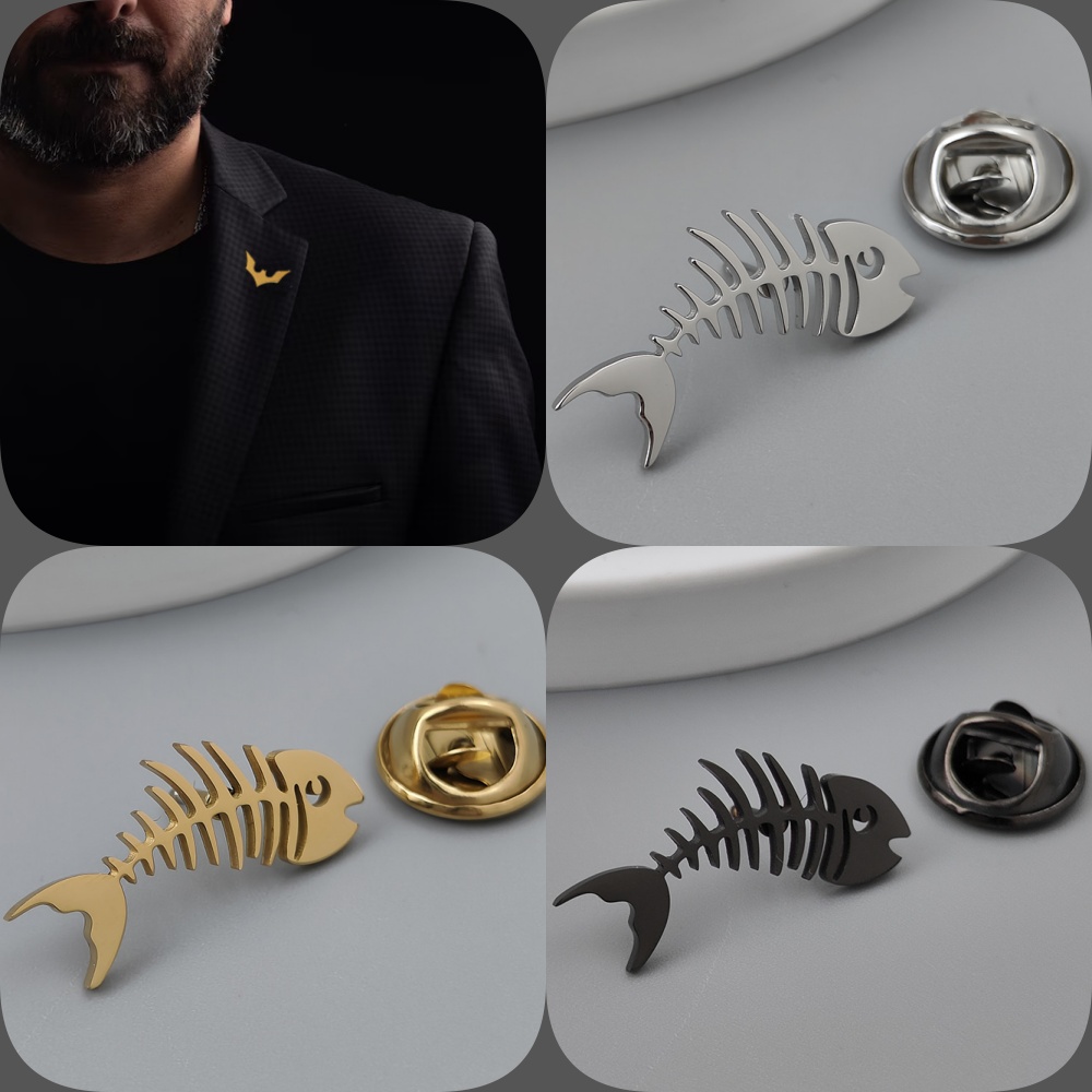 Creative fish bone gold-plated - Men'S Accessories Gift Set Branded ulasan dan harga